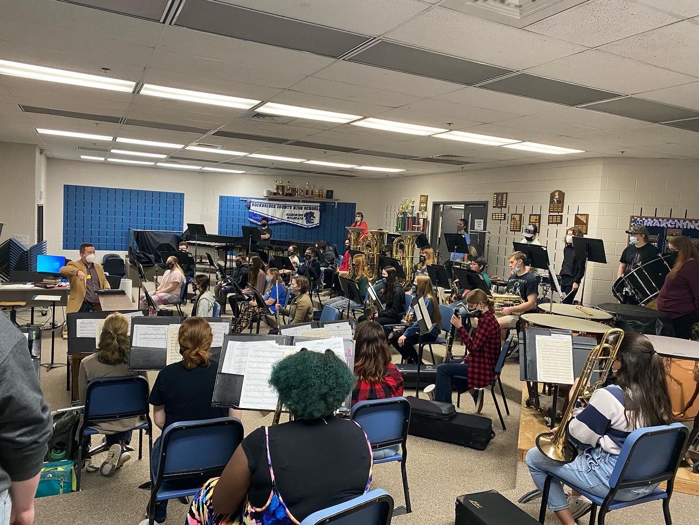 Symphonic Band rehearsing in band room